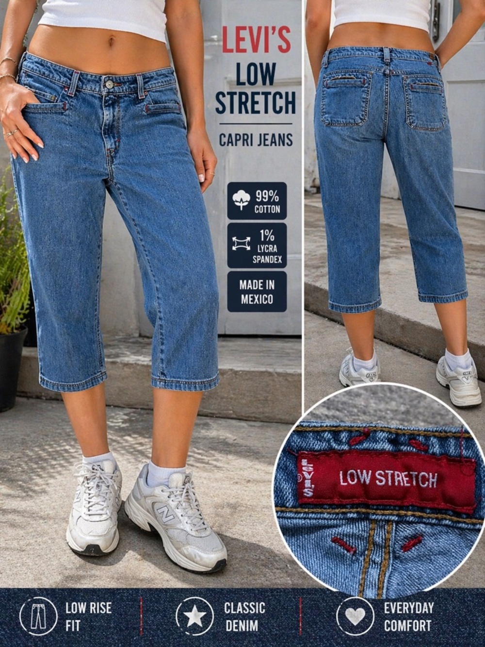 Levi’s 2003 Y2K Capri Jeans Women 13 JR Low Rise Blue Denim Crop